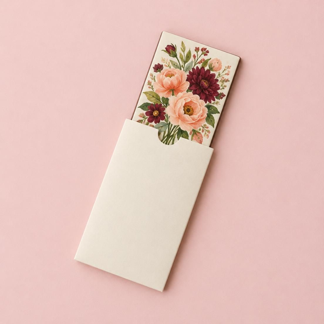 Floral chocolate message card in a sleeve